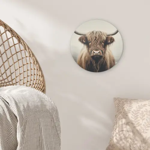 Schotse hooglander - Hoorns - Landschap Akoestische PET Vilt - Rond klein -sfeer4