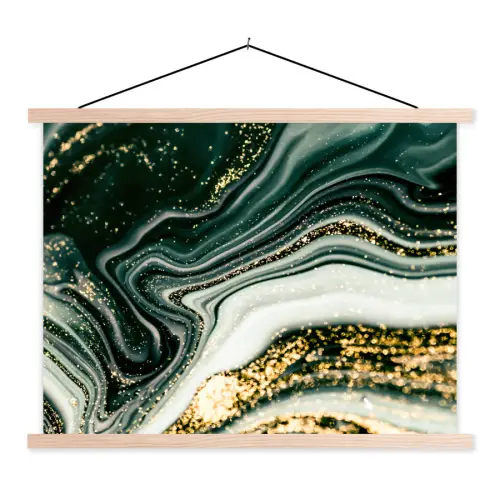 Marmerlook - Goud - Groen - Glitter - Design - Marmer textielposter latten blank klein -3d