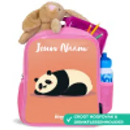 Panda - Slapen - Oranje Kinderrugzak - Roze middel -inhoud_NL