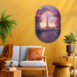 Eiffeltoren - Parijs - Roze Wandcirkel Ovaal Glas middel -sfeer4