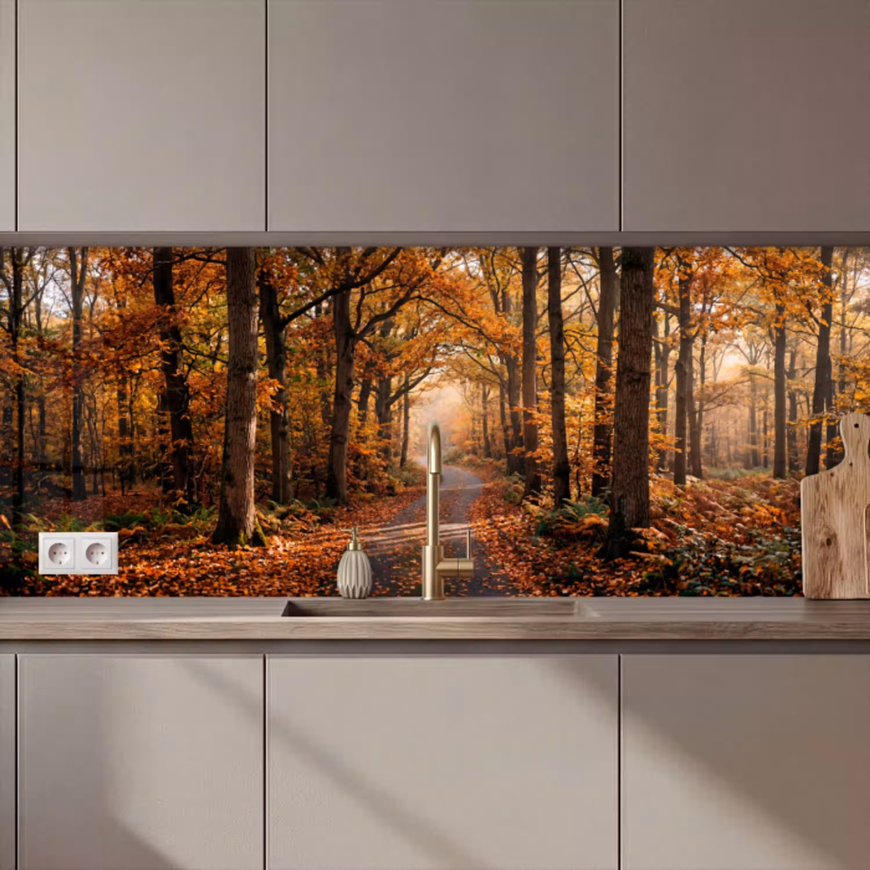 Bospad - Herfstbos - Bladeren - Oranje - Nostalgisch keuken achterwand 2 middel zz_3dshopping