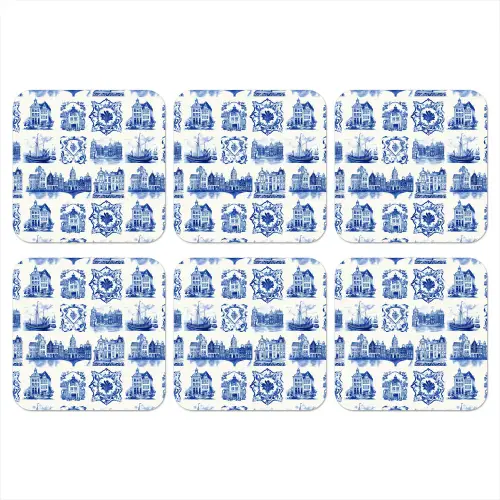 Huizen - Schepen - Blauw onderzetter kurk middel 366 -3d