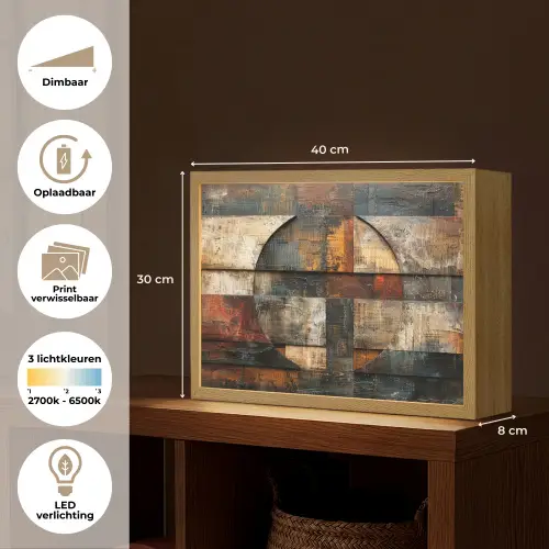 Kunst - Bruin - Abstract - Hout motief Light Box met batterij (Wandlamp) middel -USP_websiteoverzichtNL