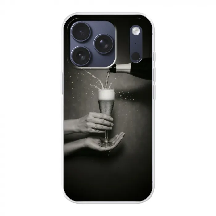 Champagnefles - Glas - Minimalistisch - Spetters Telefoonhoesje iPhone 17 Pro klein -3d