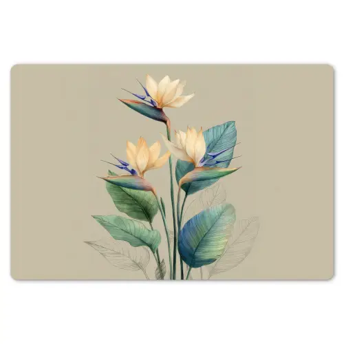 Paradijsvogelbloemen - Blauwgroene bladeren - Beige Placemat vinyl groot -zzsfeer1_Kitchenyeah-website