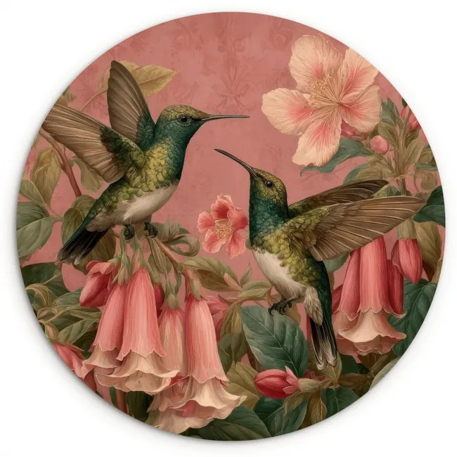 Muurcirkel - Kolibries - Bloemen - Groen - Roze