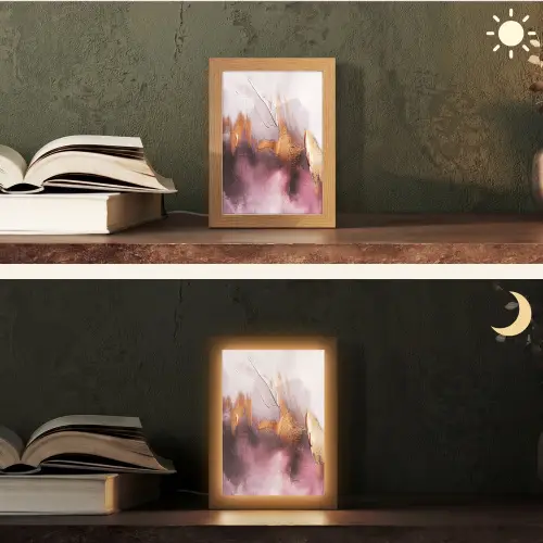 Paars - Abstract - Verf - Goud Light Box met kabel (Tafellamp) klein -sfeer3