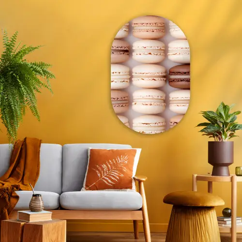 Macarons - Beige - Bruin Wandcirkel Ovaal Glas middel -sfeer4