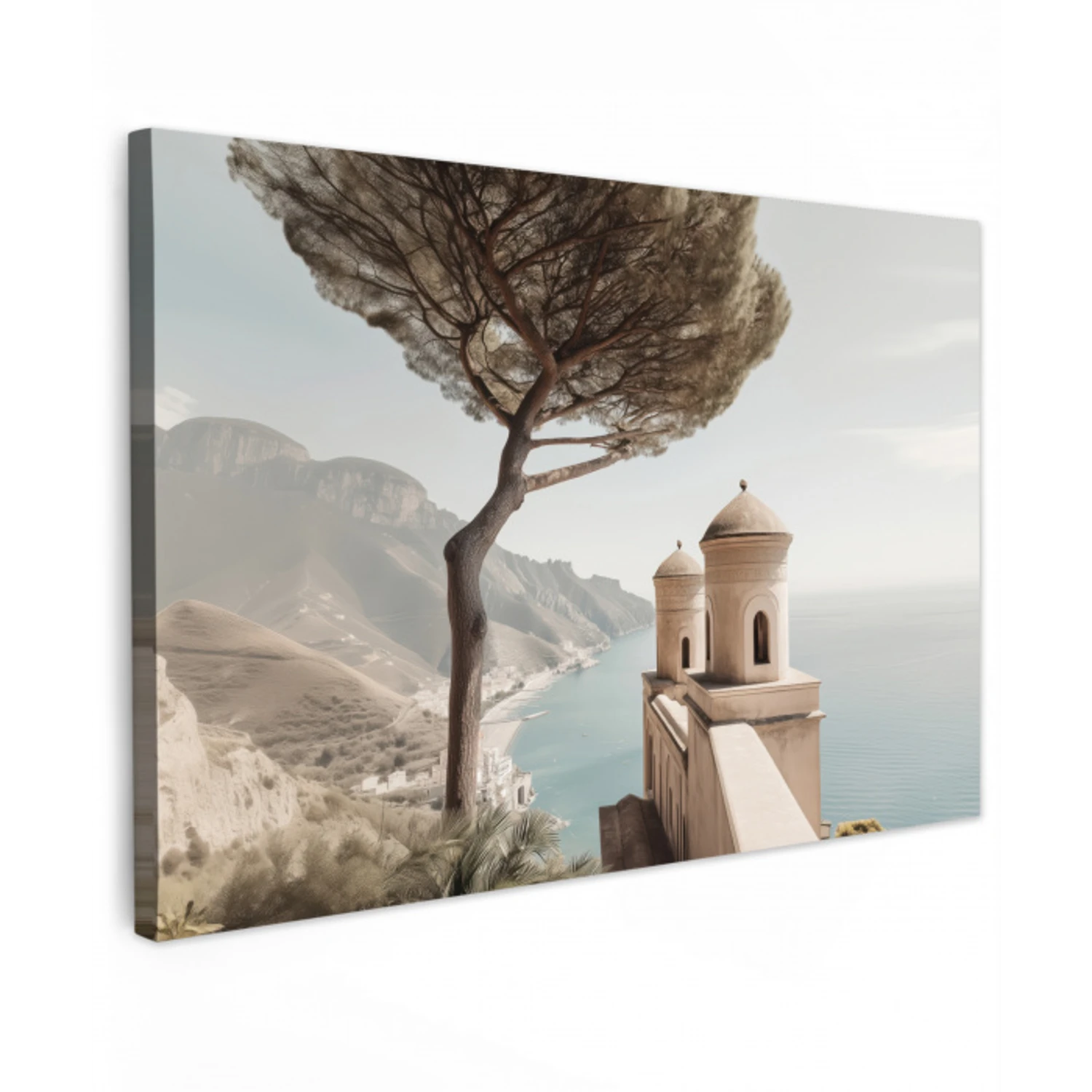 Kust - Klif - Boom - Gebouw canvas 2cm klein -z3d