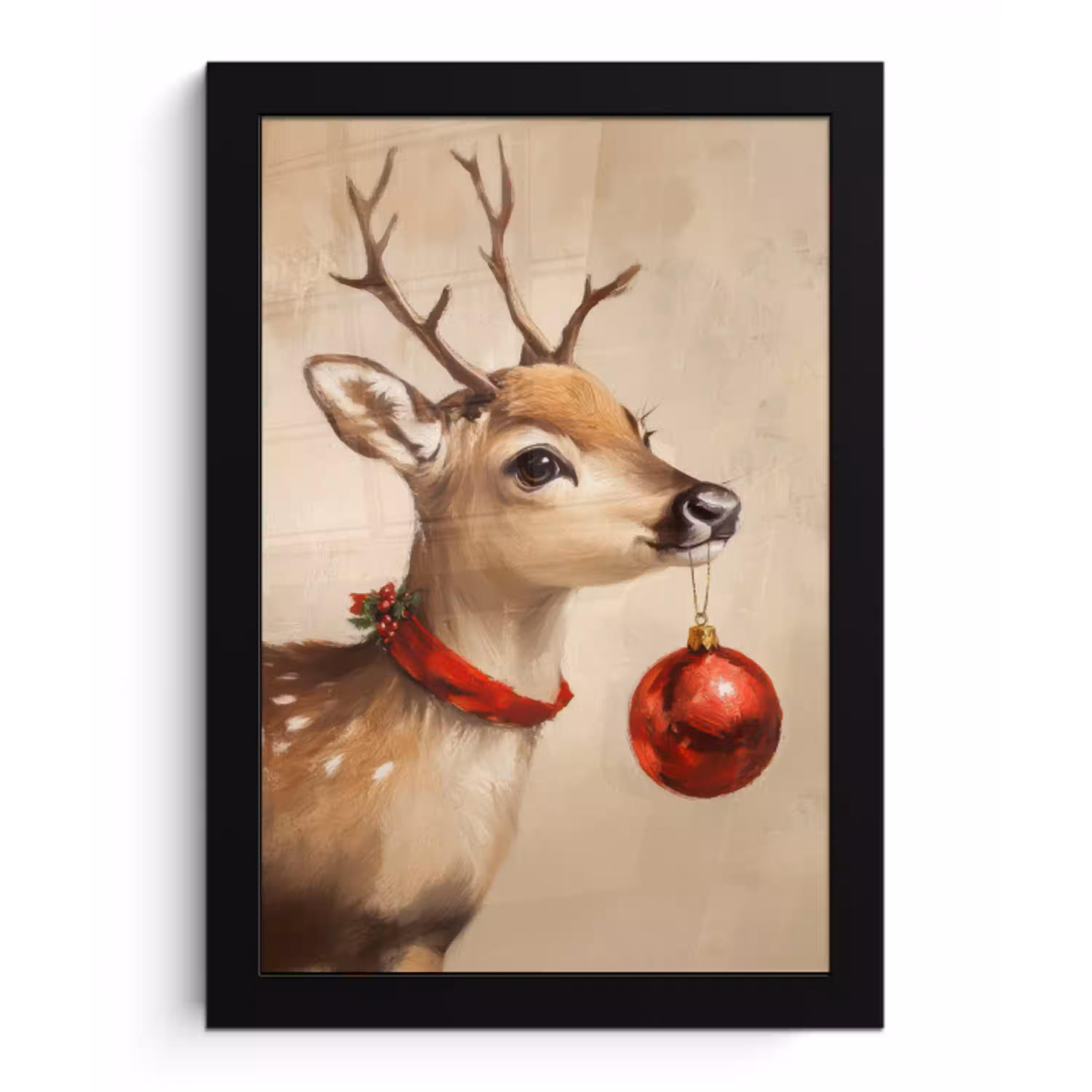 Kerst - Hert - Gewei - Kerstbal - Rendier fotolijst zwart zonder passe partout klein -3d