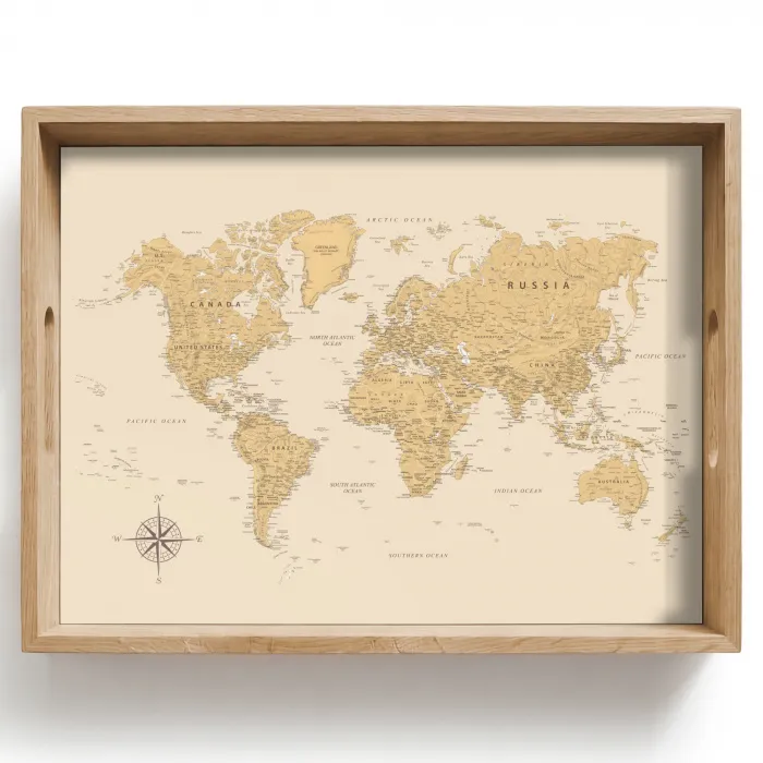 Wereldkaart - Realistisch - Beige Dienblad Rechthoek middel -z3d_shopping