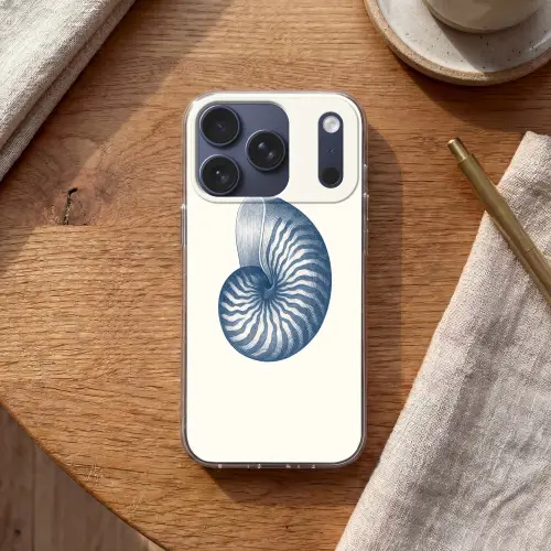Blauw - Schelp - Spiraal Telefoonhoesje iPhone 17 Pro klein -sfeer1