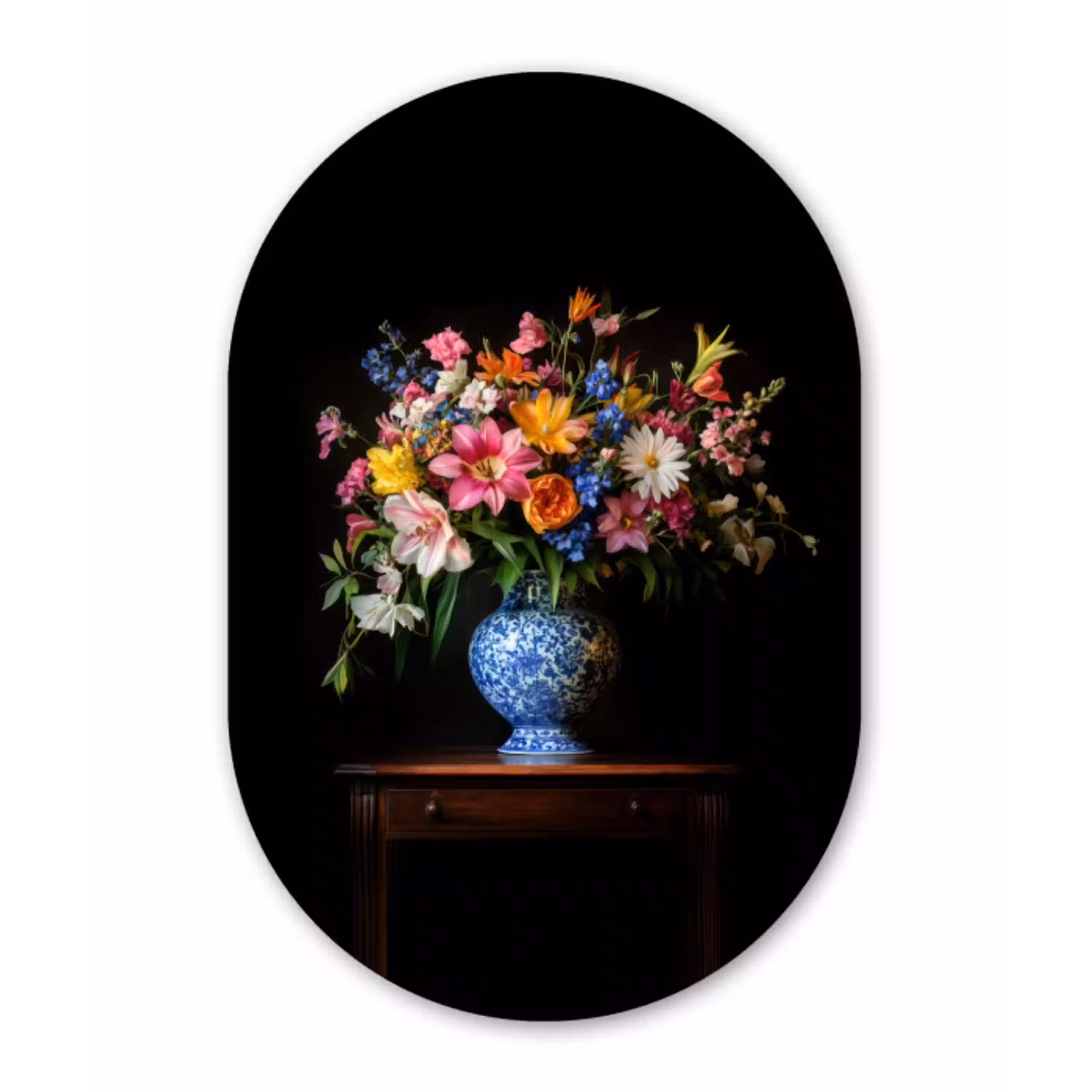 Kleur - Vaas - Bloemen - Boeket Wandcirkel Ovaal Aluminium middel -3d