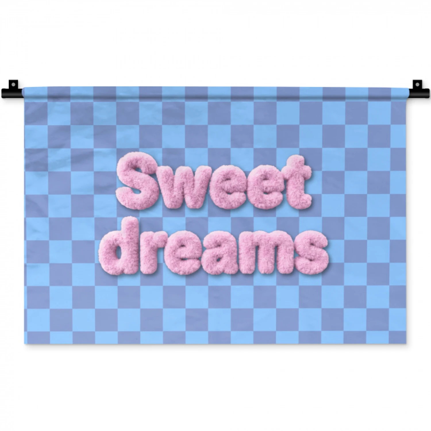 Sweet dreams - Vierkanten - Roze - Blauw Wandkleed katoen klein -zz3d