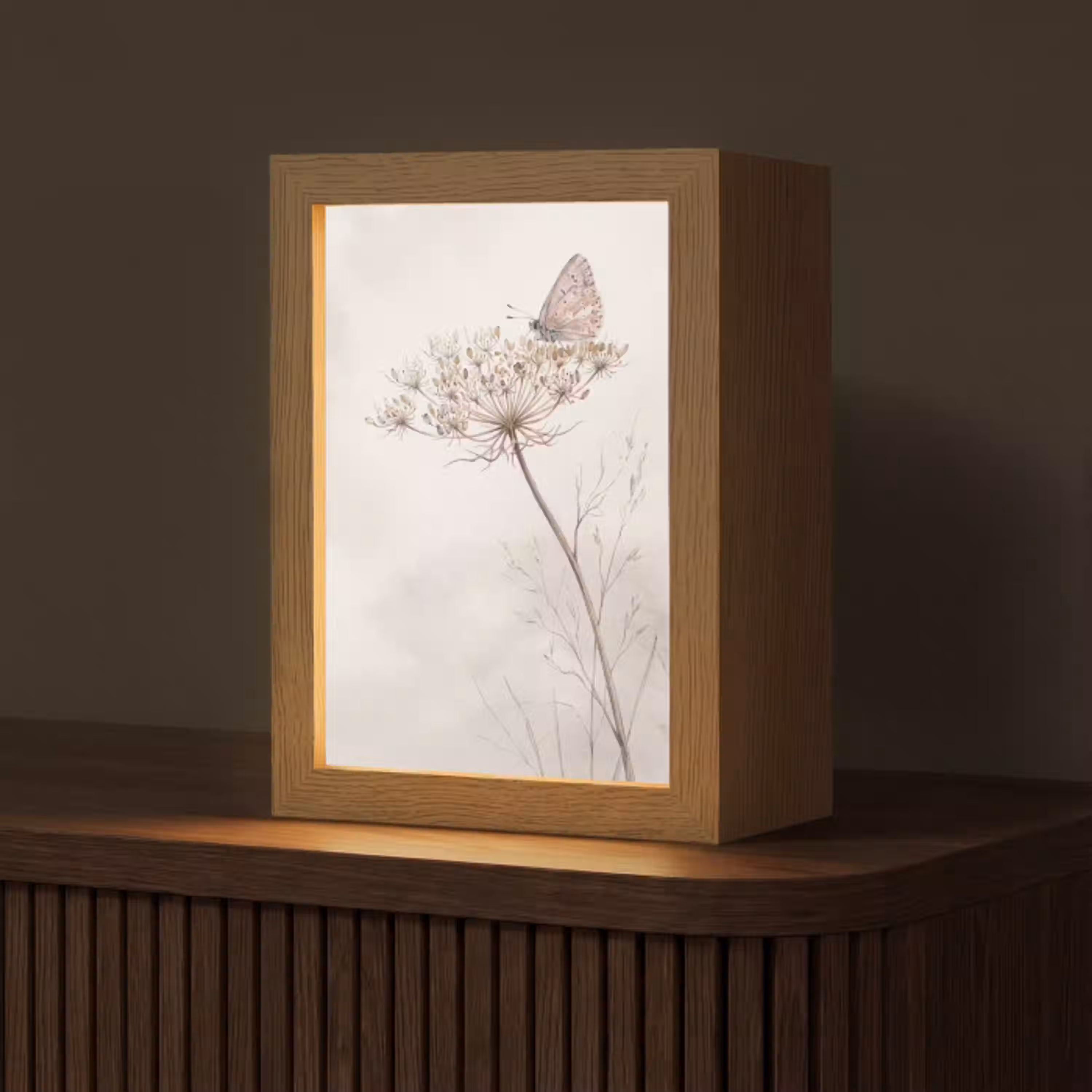 Vlinder - Bloem -Natuur - Beige Light Box met kabel (Tafellamp) klein -z3d_website