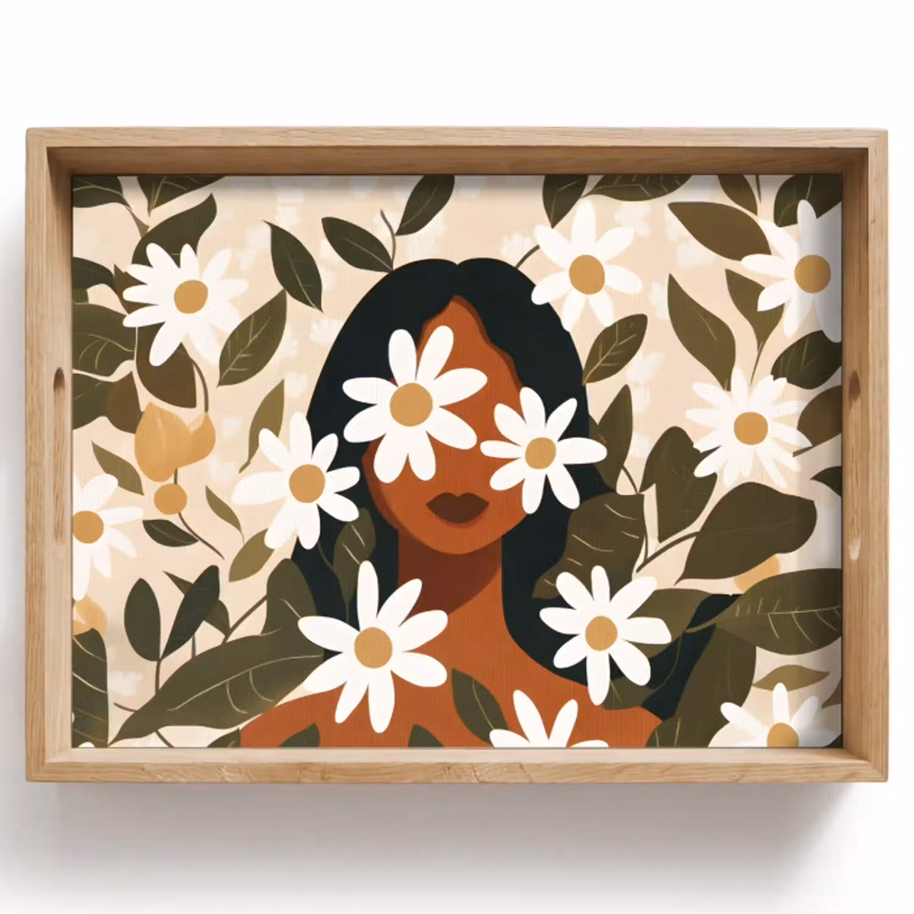 Illustratie - Vrouw - Madeliefjes - Wit Dienblad Rechthoek middel -z3d_shopping