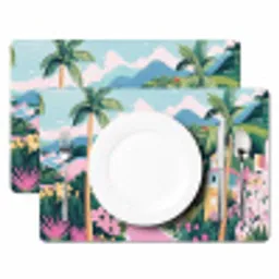 Kleurrijk - Huizen - Heuvels - Roze Placemat vinyl groot -zzsfeer2_Kitchenyeah-website