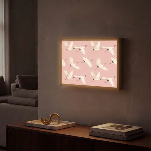 Modern - Kraanvogels - Roze Light Box met batterij (Wandlamp) middel 907 -sfeer1