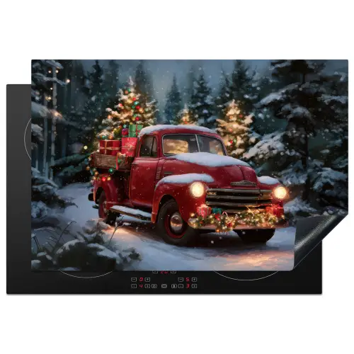 Kersttruck - Sneeuwbos - Rood Inductie beschermer vinyl 3mm klein -3d