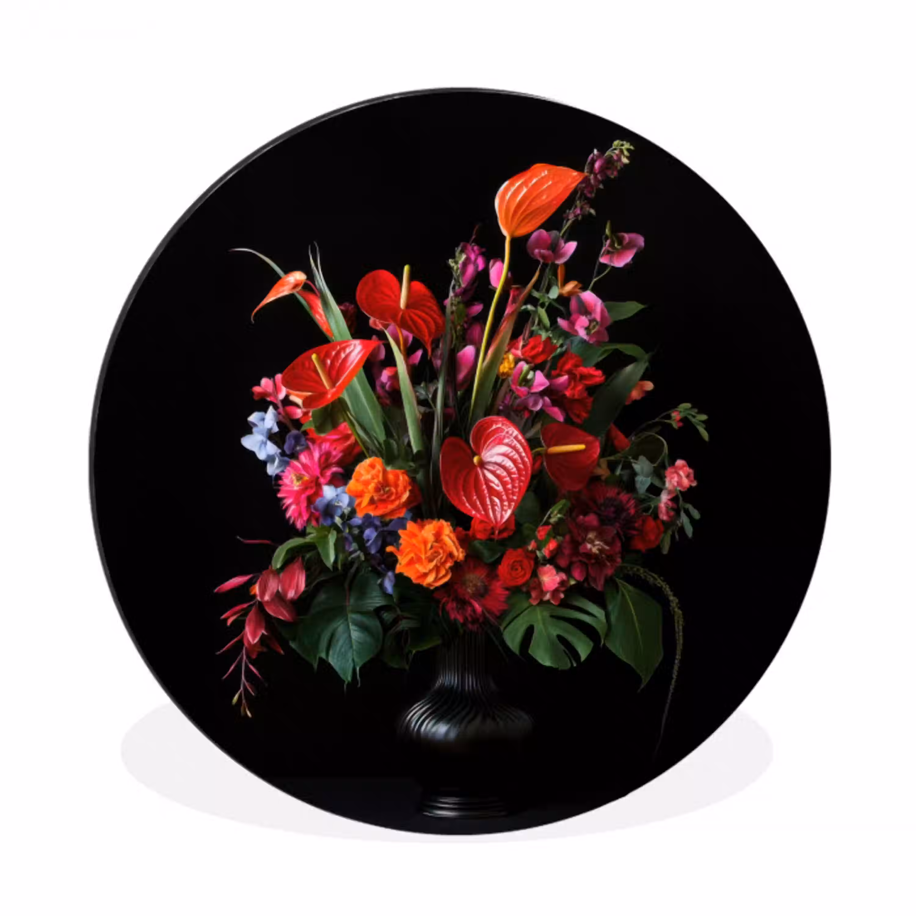 Bloemen - Boeket - Sierlijk Wandcirkel aluminium klein -3d