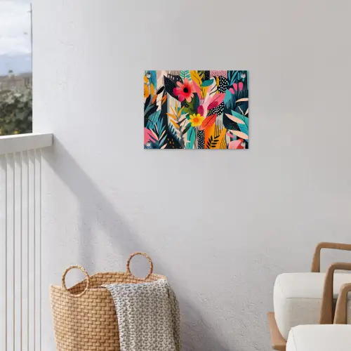 Schilderij - Abstract - Bloemen - Roze tuinposter los doek klein -sfeer8