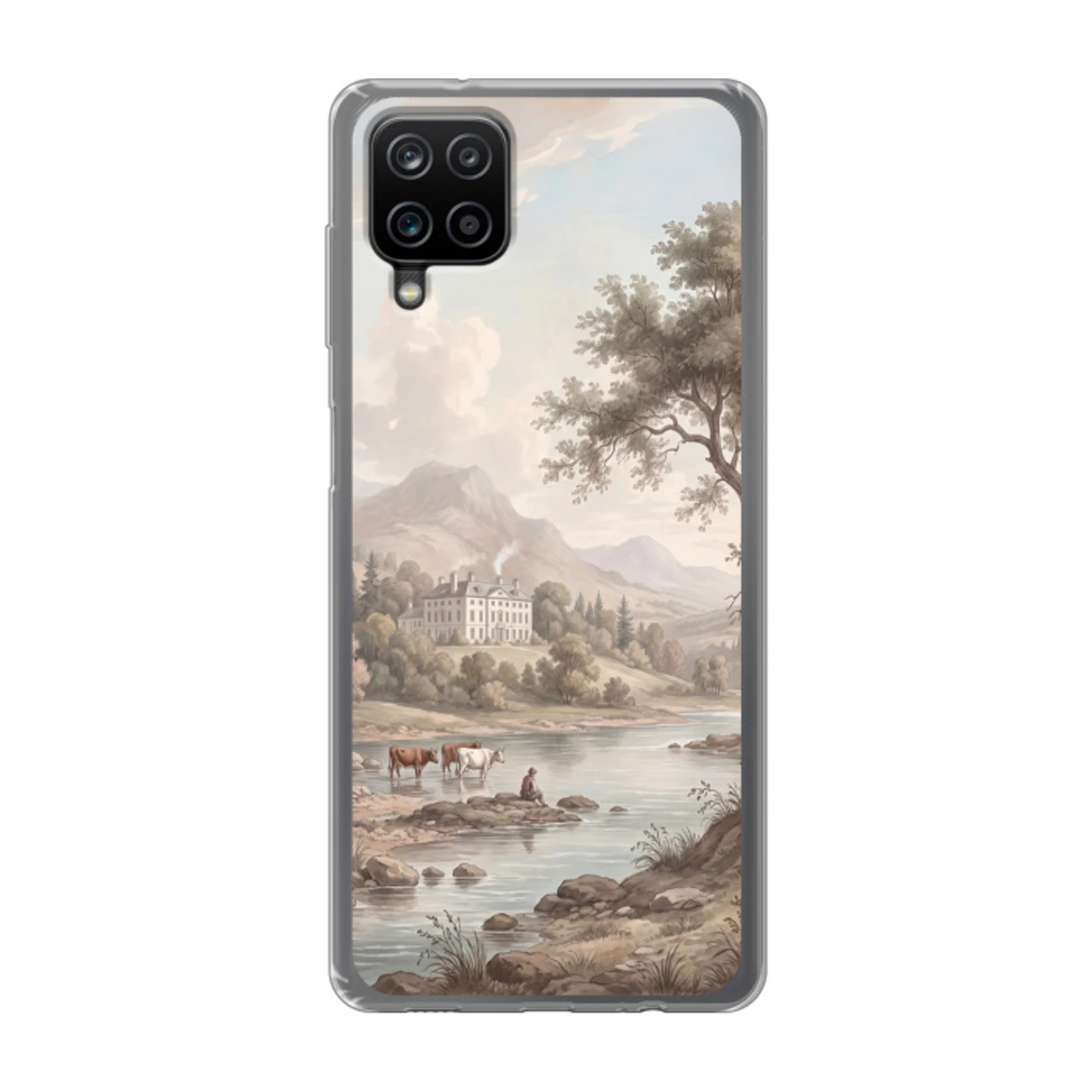 Landhuis - Rivier - Vee Telefoonhoesje Samsung Galaxy A12 klein -3d