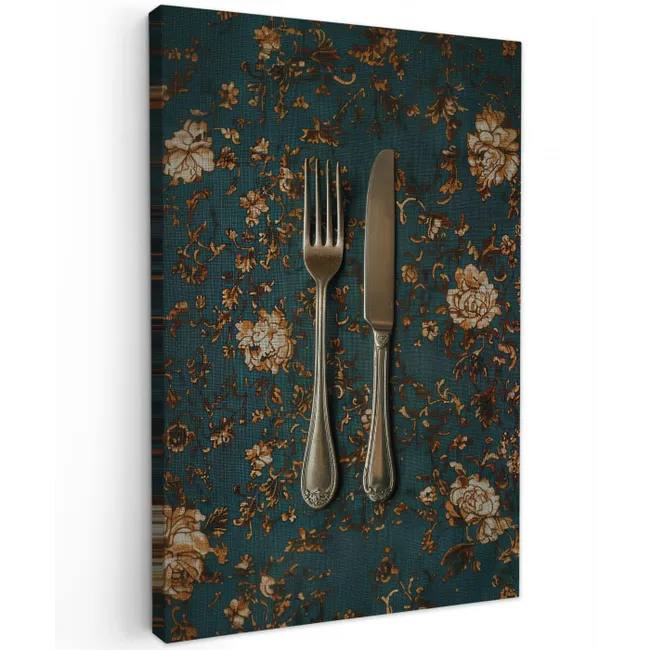 Bloemen - Goud - Bestek Tuinposter op houten frame 2 cm dik middel -3d