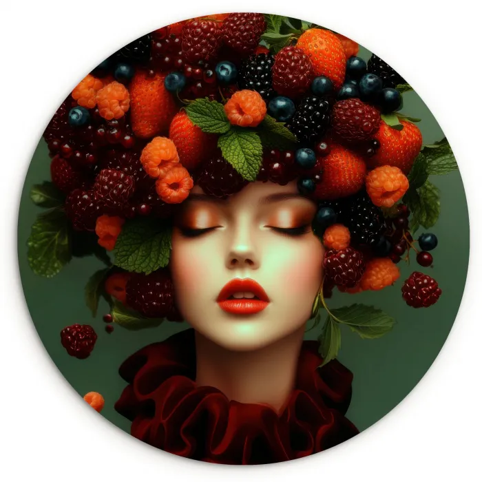 Vrouw - Aardbeien - Frambozen - Bramen - Bessen Wandcirkel plexiglas klein -3d