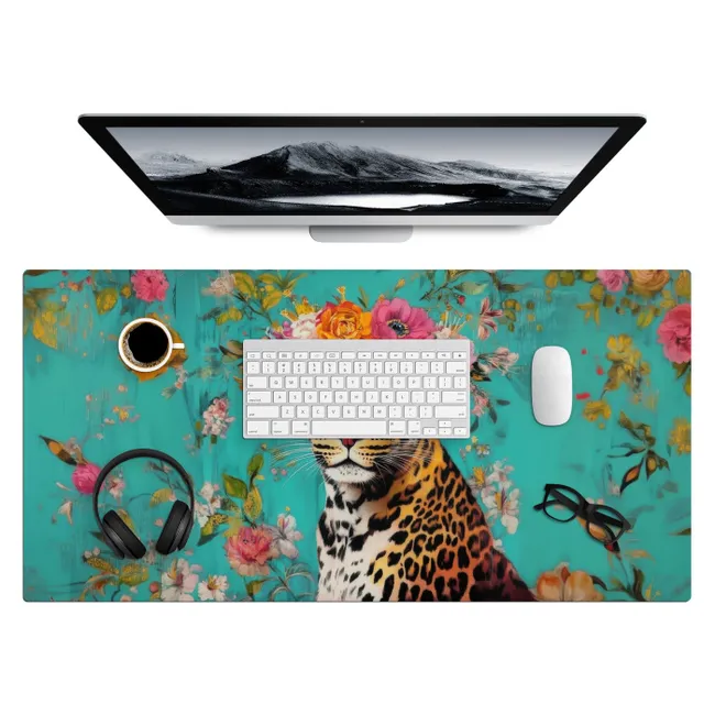 Desk Mat - Leopard - Flowers - Crown