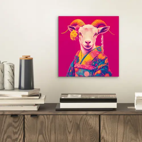 Geit - Hoorns - Kimono - Kleurrijk aluminium wit klein -sfeer1
