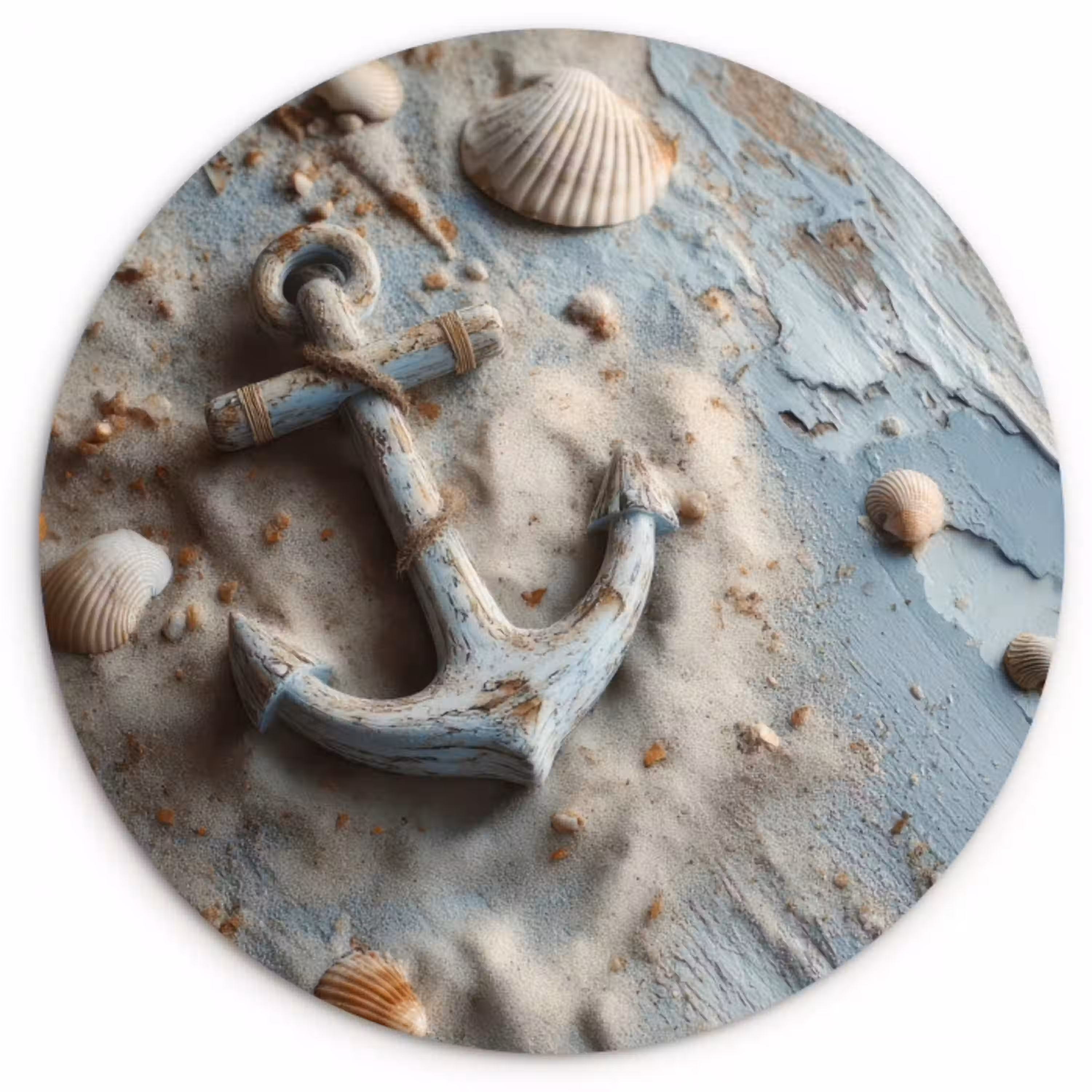 Anker - Hout - Schelpen - Zand Wandcirkel kunststof plaat 5mm dik klein -3d