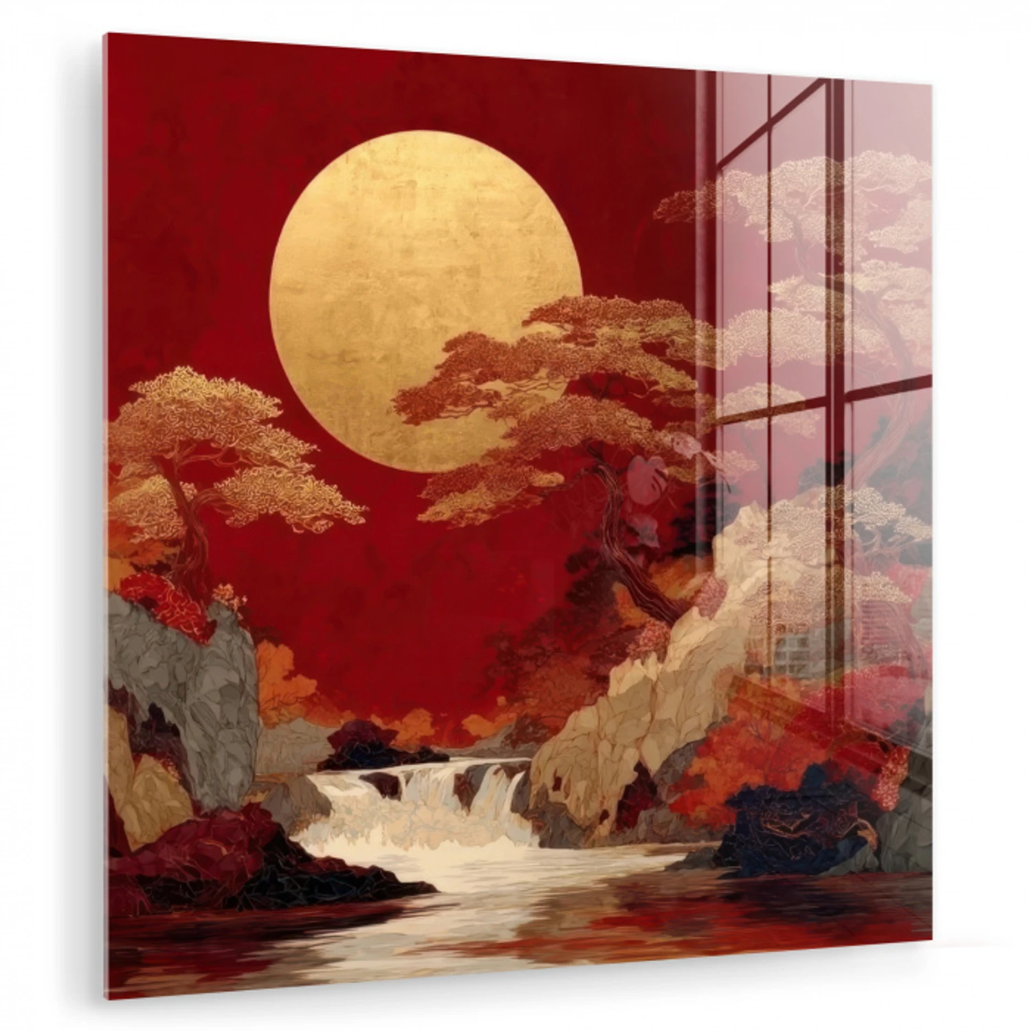 Volle maan - Landschap - Waterval plexiglas 5mm klein -zzzproduct_nieuw