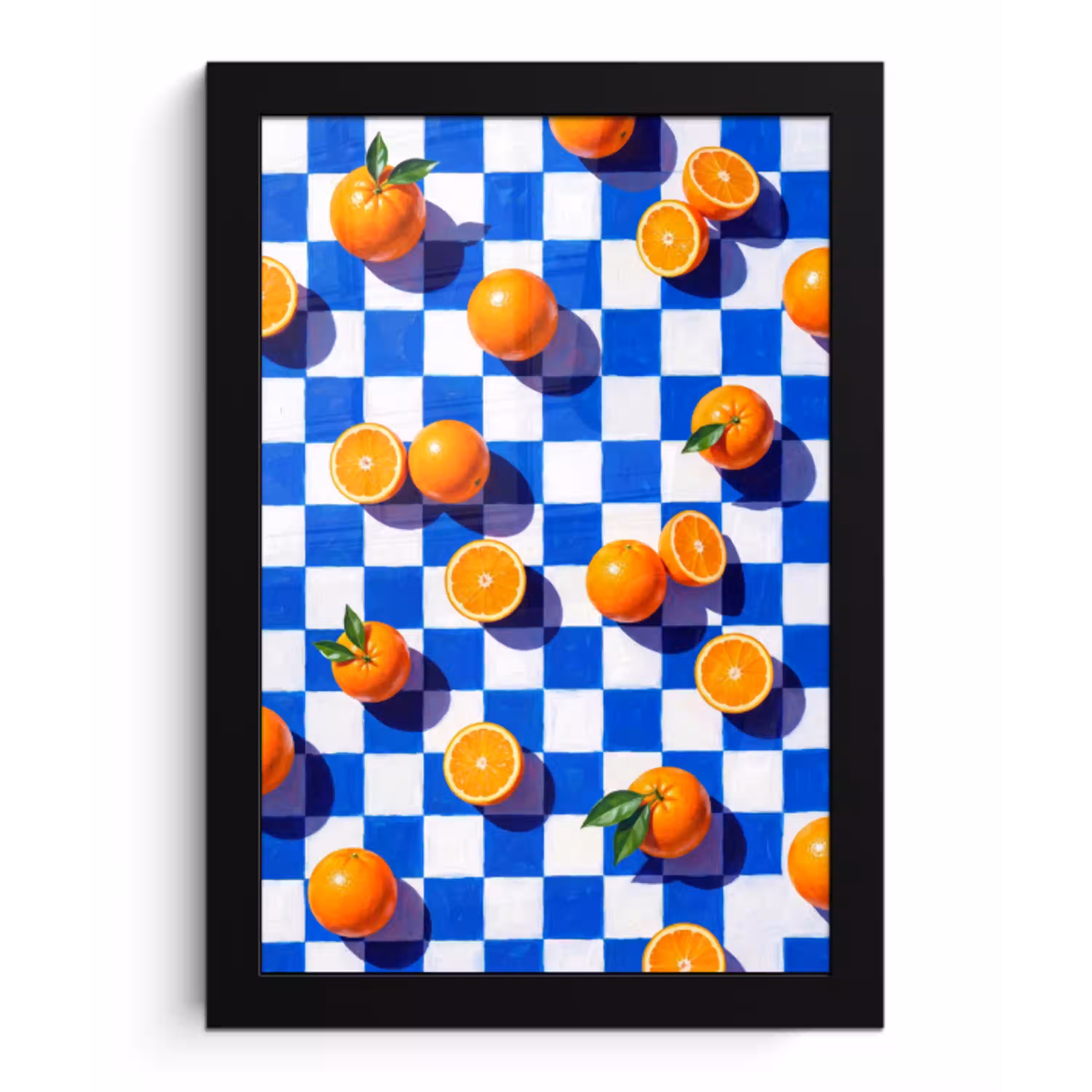 Sinaasappel - Geruit - Eten fotolijst zwart zonder passe partout klein -3d