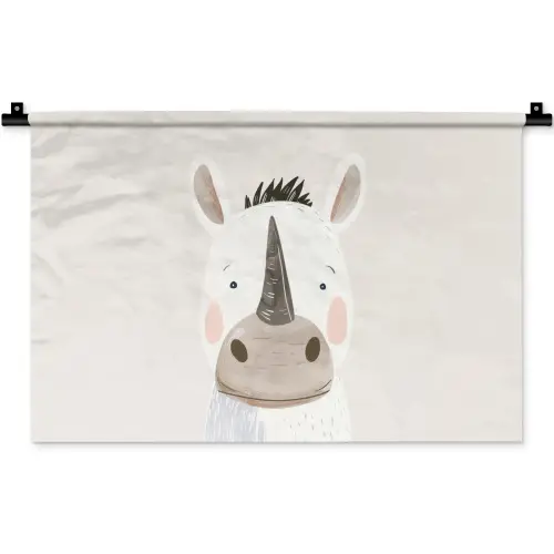 Neushoorn - Wilde dieren - Pastel kleuren Wandkleed katoen klein -zz3d
