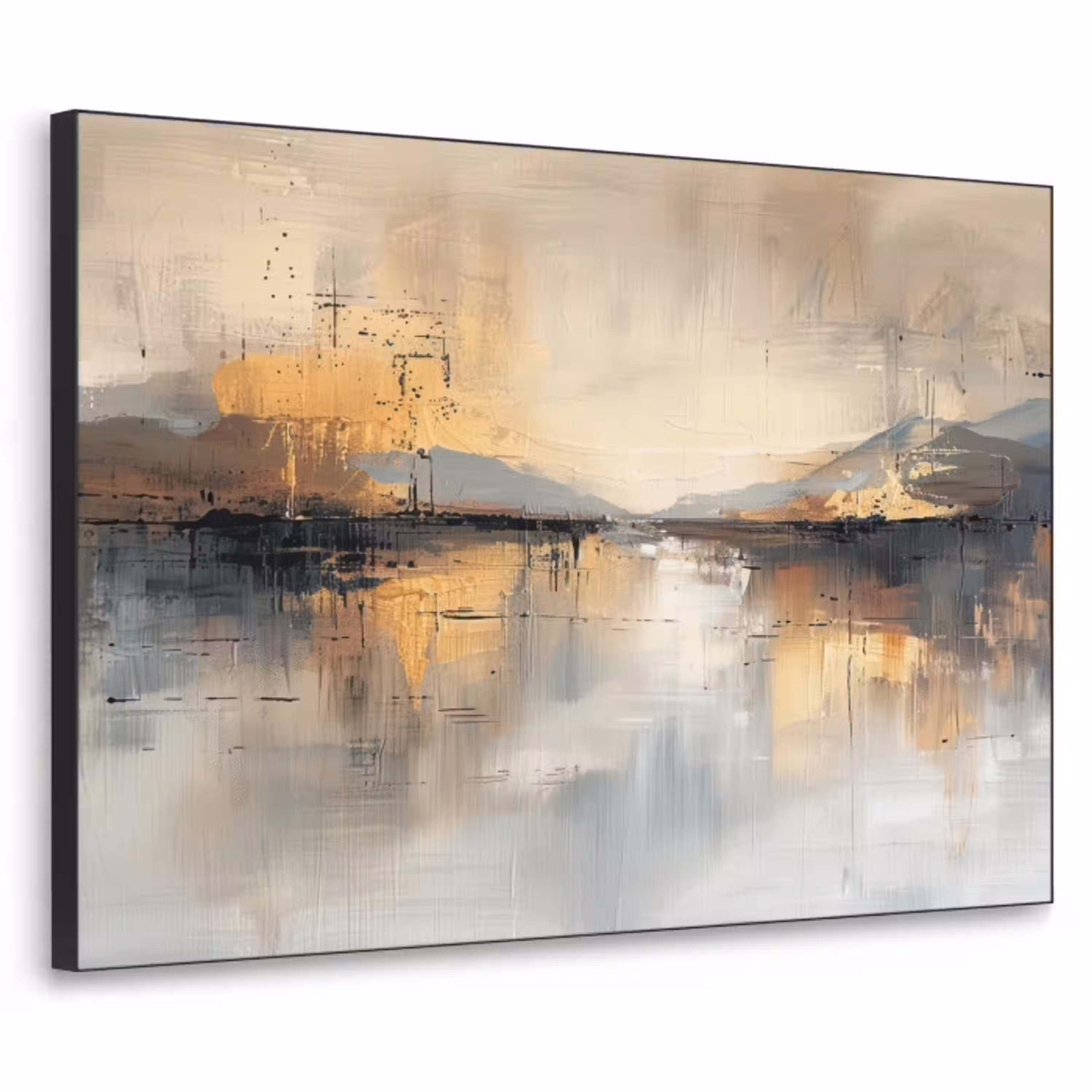 Abstract - Modern - Beige - Aesthetic - Goud Textielframe - compleet frame klein -3d