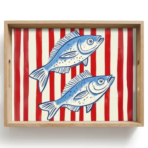 Vissen - Verticale strepen - Blauw - Rood Dienblad Rechthoek middel -z3d_shopping