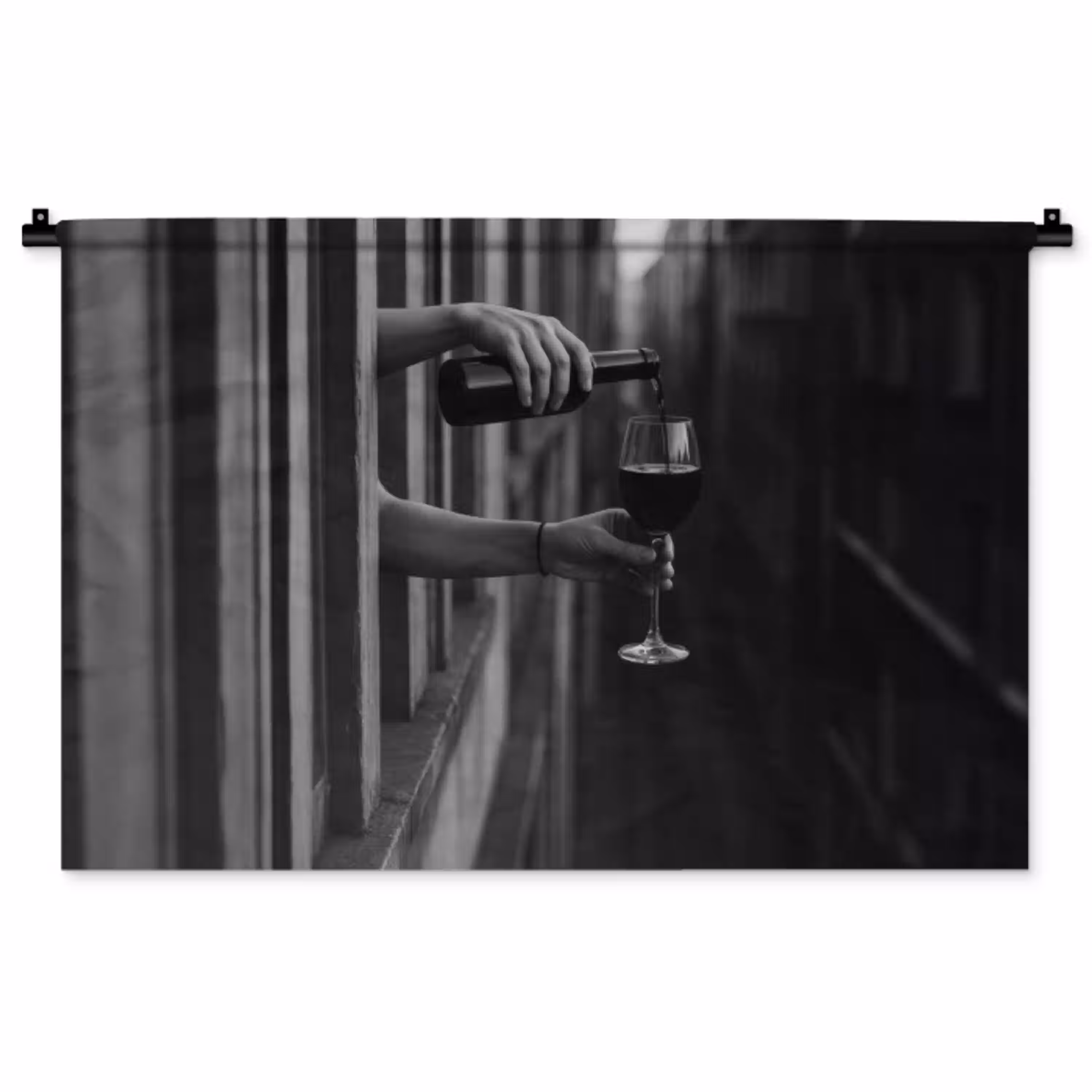 Wijnfles - Glas - Handen - Raam Wandkleed katoen middel -zz3d