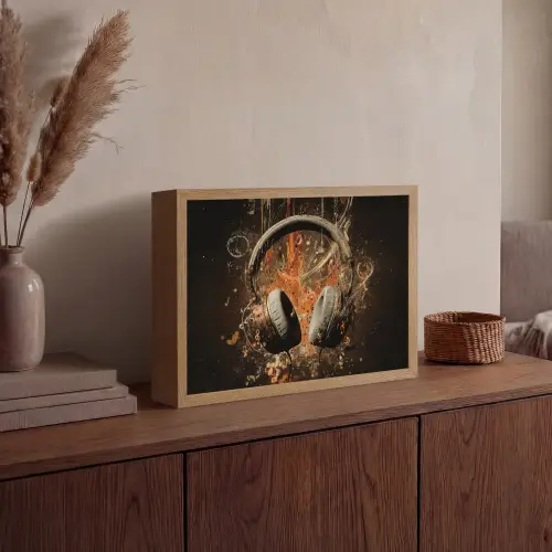 Koptelefoon - Bruin - Dynamische penseelstreken Light Box met batterij (Wandlamp) middel -sfeer2