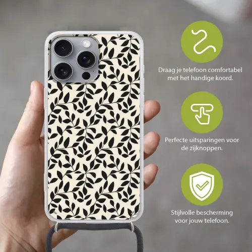 Elegant - Patroon - Zwart - Beige Hoesje iPhone 16 Pro Max met koord klein 804 -sfeer2_NL