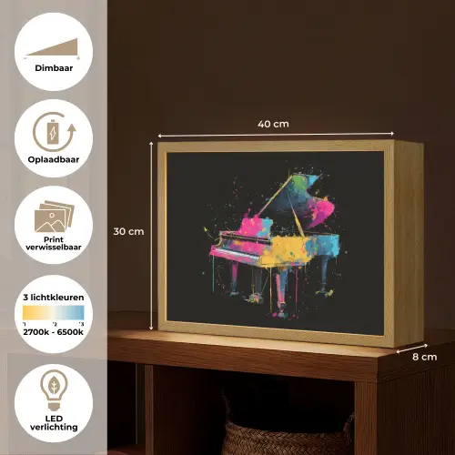 Piano - Kleurrijk - Verf - Modern Light Box met batterij (Wandlamp) middel -USP_websiteoverzichtNL