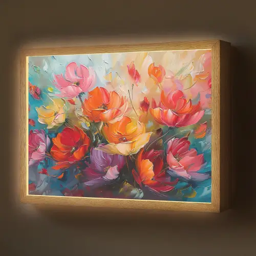 Bloemen - Kleurrijk - Verf - Abstract - Kunst Light Box met batterij (Wandlamp) middel -z3d_website