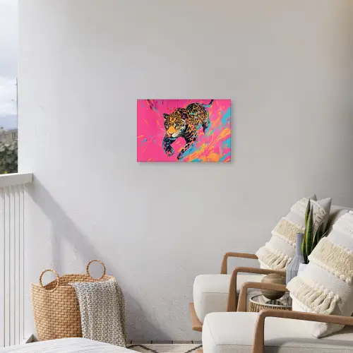 Luipaard - Roze - Oranje - Blauw - Verf Tuinposter op houten frame 2 cm dik klein -sfeer1
