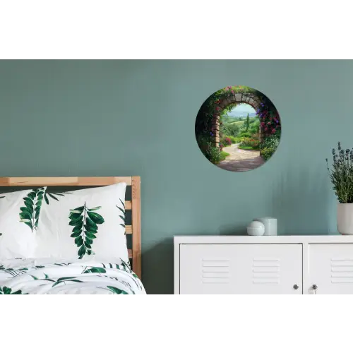 Doorkijk - Landschap - Bloemen - Pad - Uitzicht Wandcirkel aluminium klein -slaapkamer