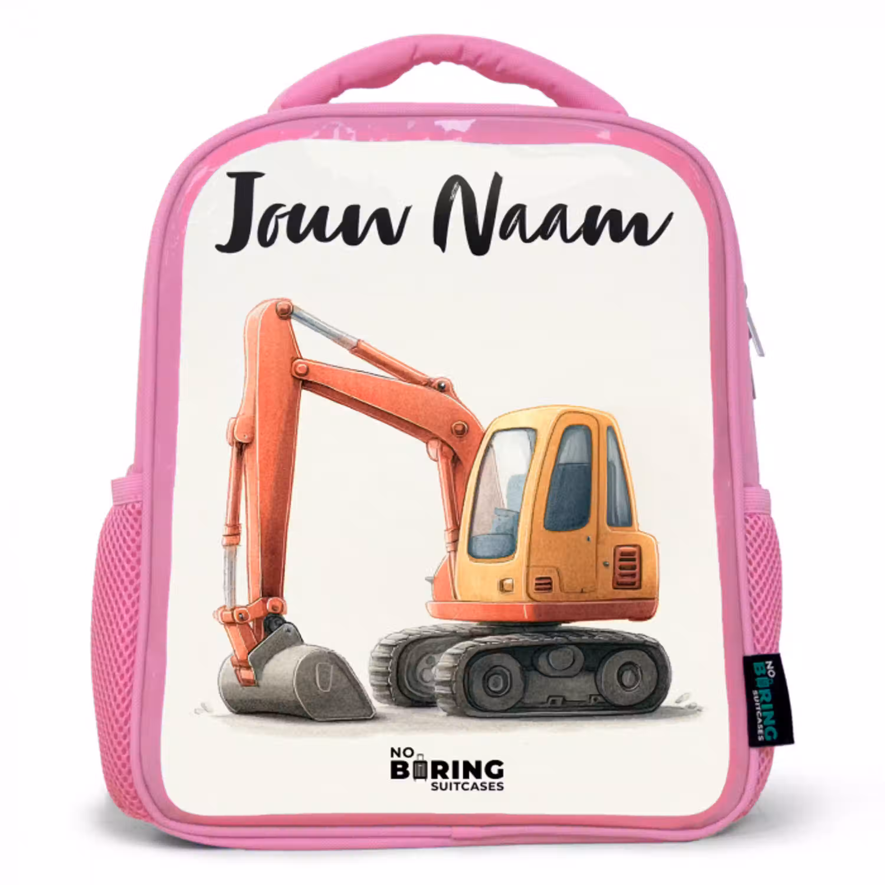 Graafmachine - Getekend - Oranje Kinderrugzak - Roze middel -3d