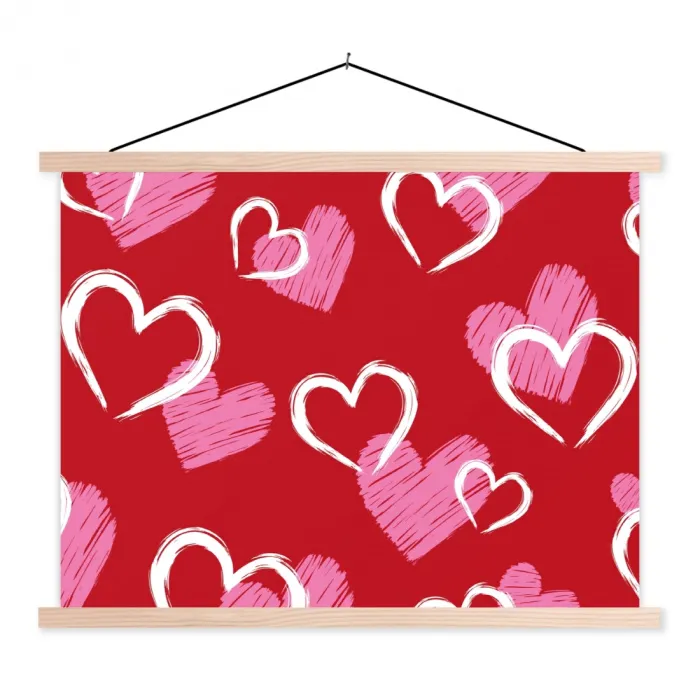 Patroon - Hartjes - Roze - Valentijn textielposter latten blank klein -3d