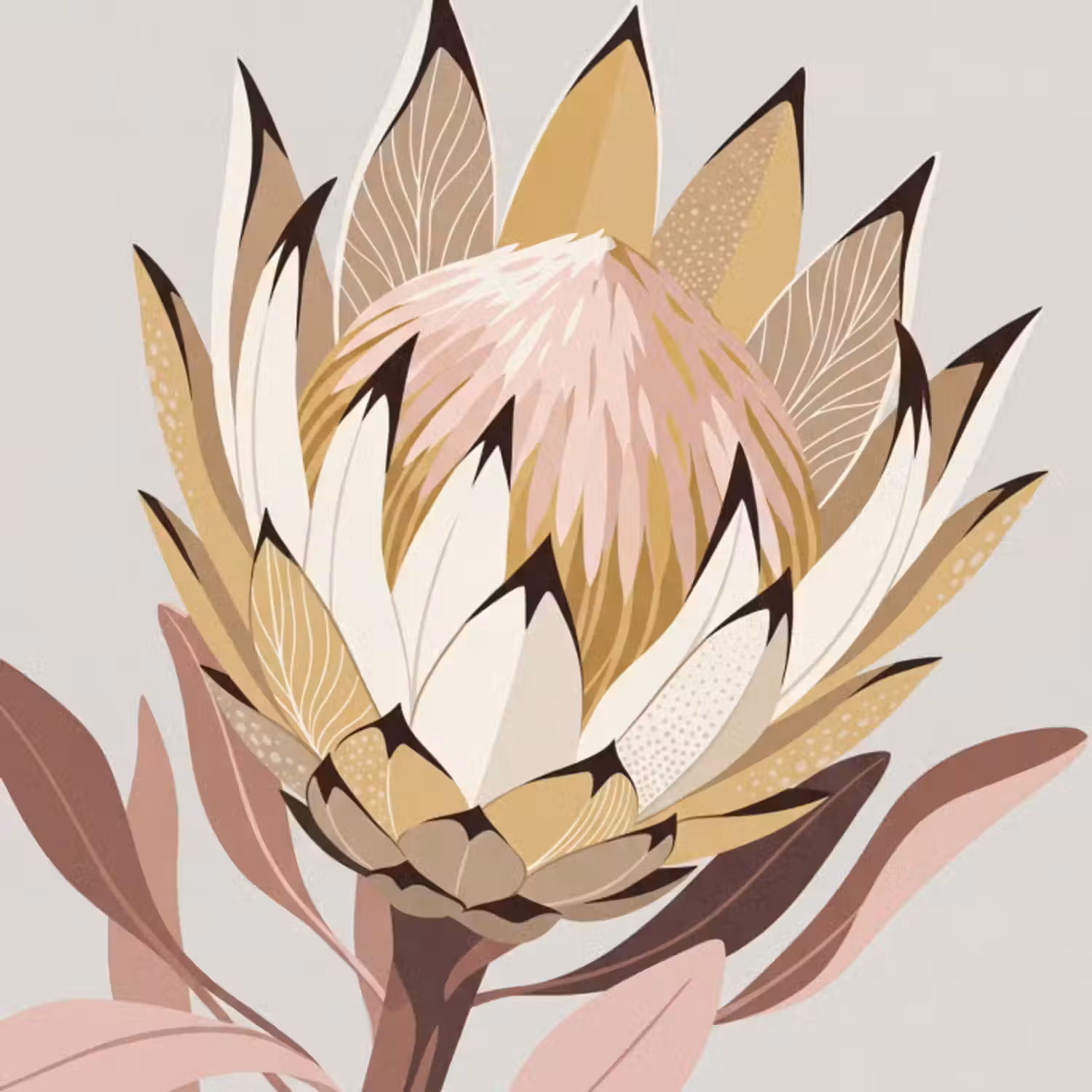 Tapete - Protea - Blume - Botanisch - Beige