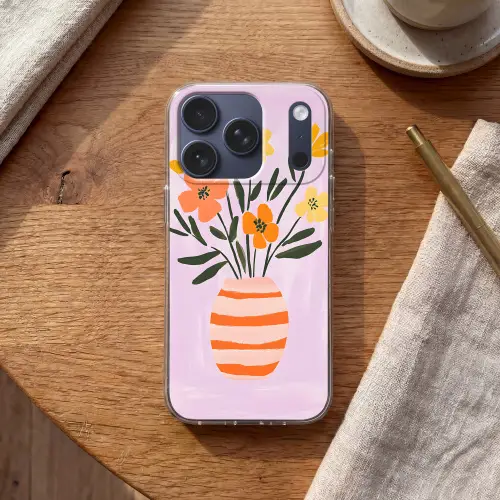 Vaas - Gestreept - Bloemen - Oranje Telefoonhoesje iPhone 17 Pro klein -sfeer1