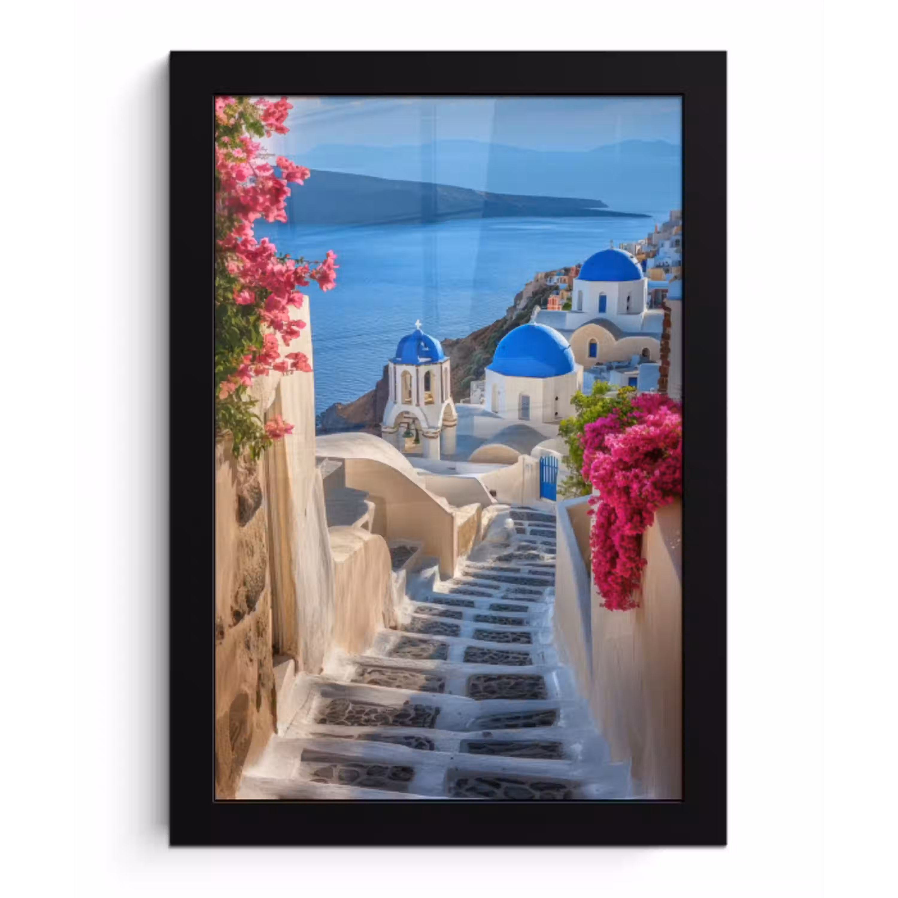 Santorini - Bloemen - Griekenland fotolijst zwart zonder passe partout klein -3d