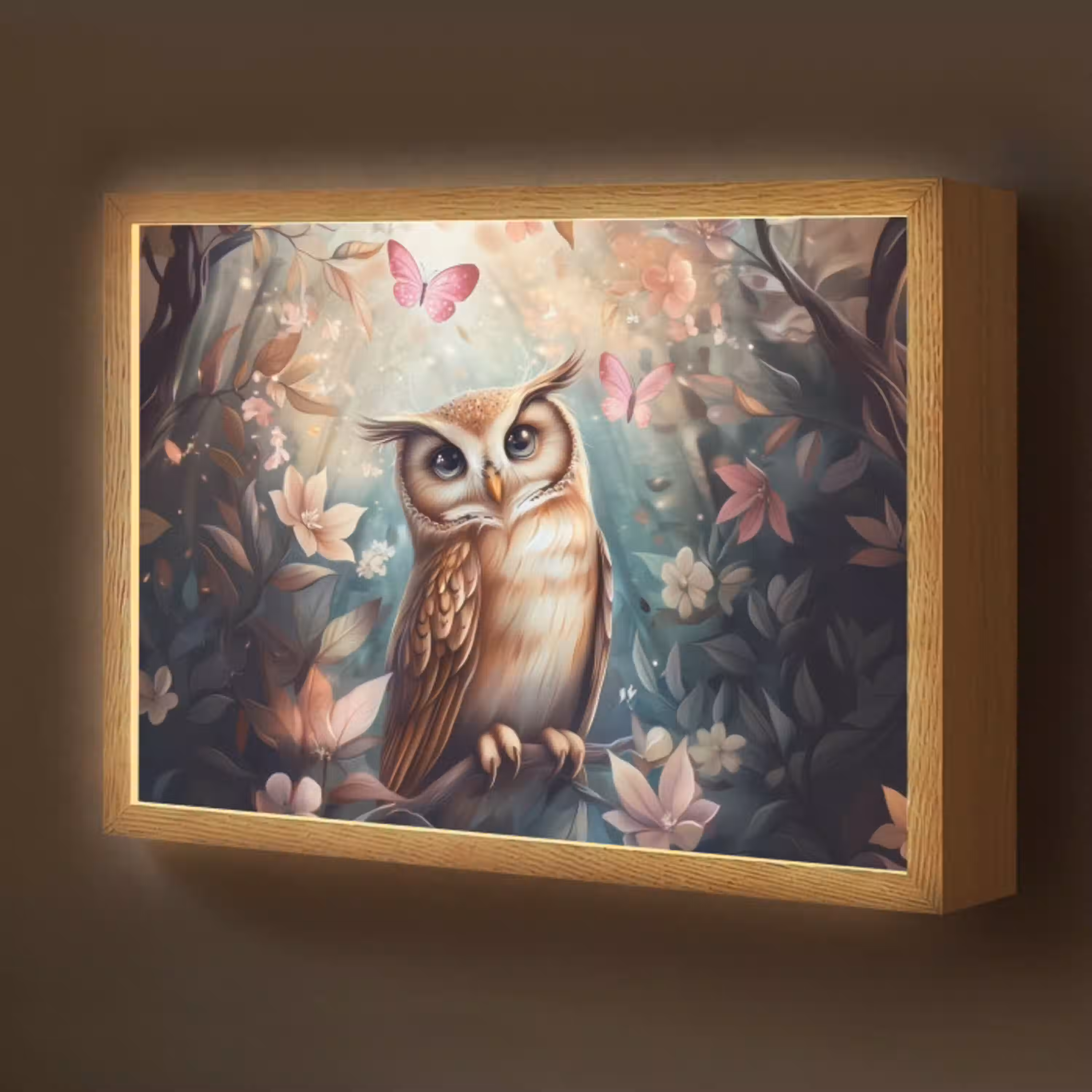 Uil - Bos - Bloemen - Vlinders Light Box met batterij (Wandlamp kind) middel -z3d_website