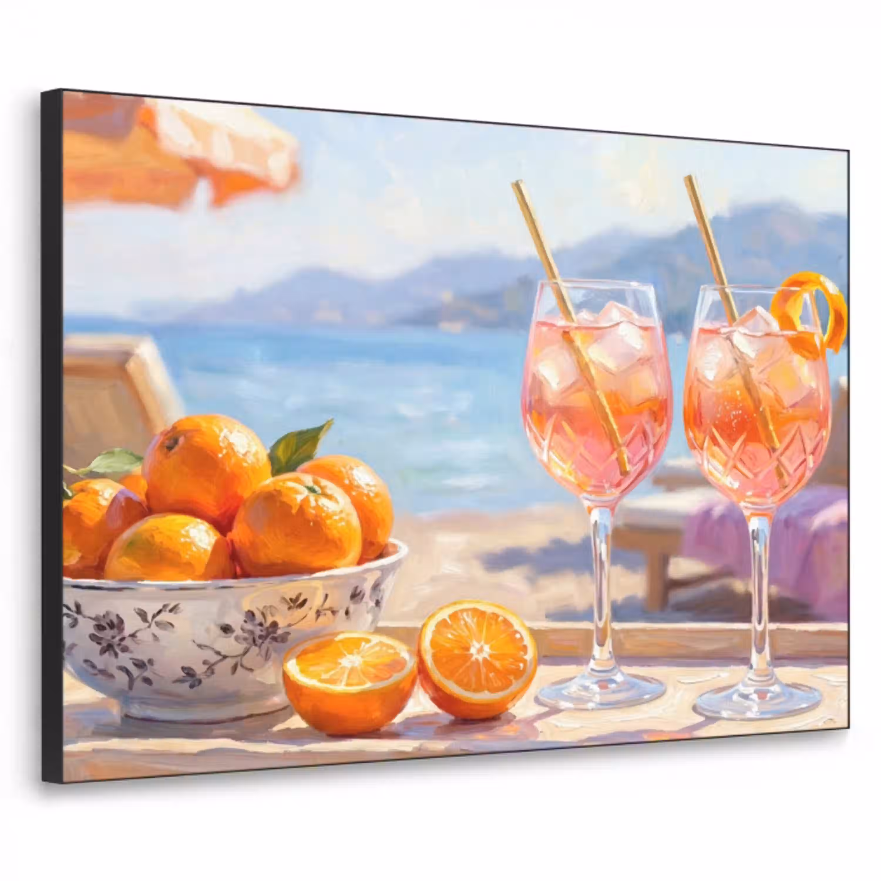 Drank - Glazen - Strand - Zomer - Oranje Textielframe zwart klein -3d